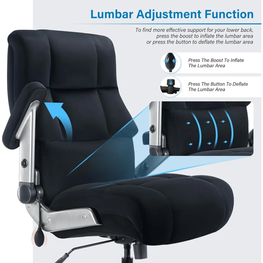 Sedia da ufficio grande e alta 500 libbre-sedia da scrivania direzionale con supporto lombare regolabile bracci ribaltabili 3D-ruote silenziose per impieghi gravosi