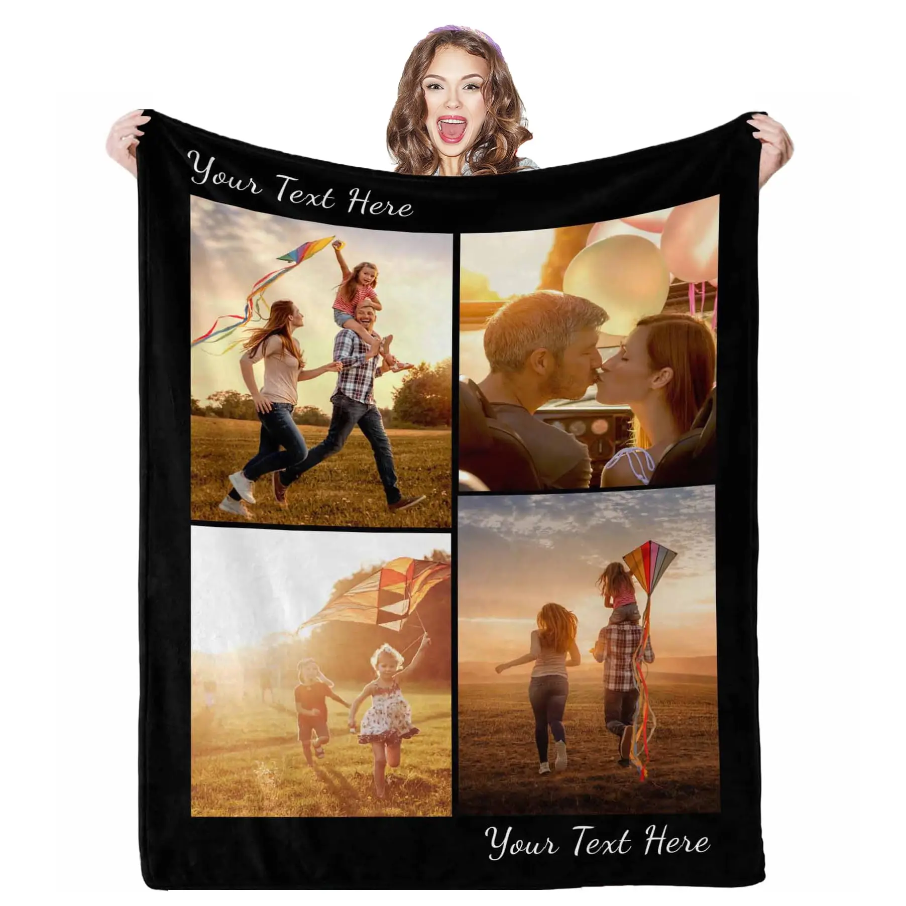 Personalized Custom Flannel Blanket Customized Photo/Logo Blanket Soft Cozy for Family Beds Sofas Offices Camping Perfect Gift