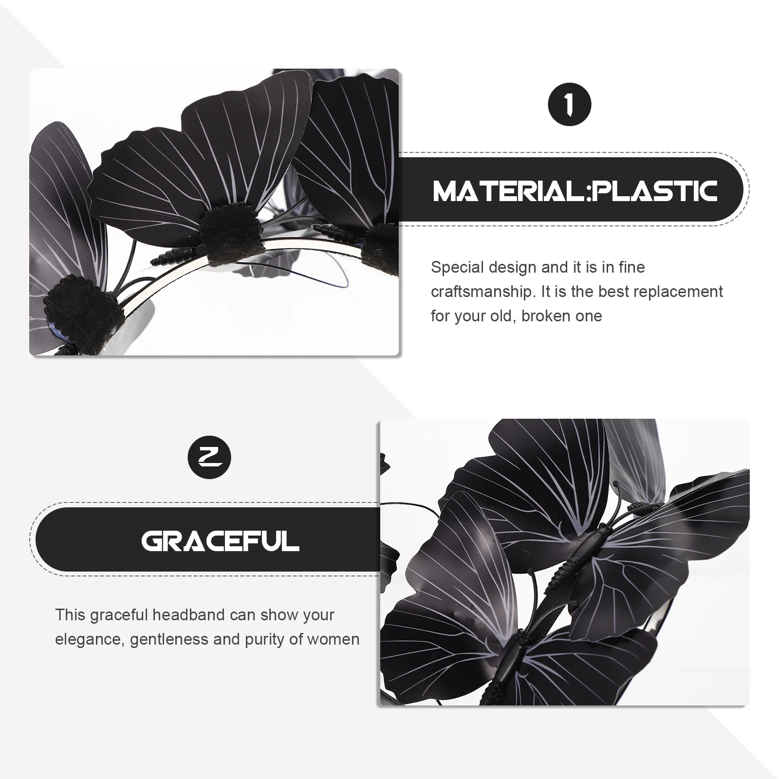 

Butterfly Headband Hair Hoop for Party Festival Halloween Costume Women Accessories Black Photo Headband For Festival Prop