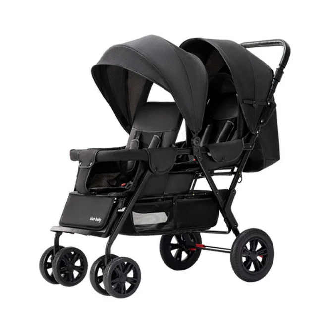 Image 3: Poussette double pliable de haute qualité à prix de gros avec grand espace de rangement