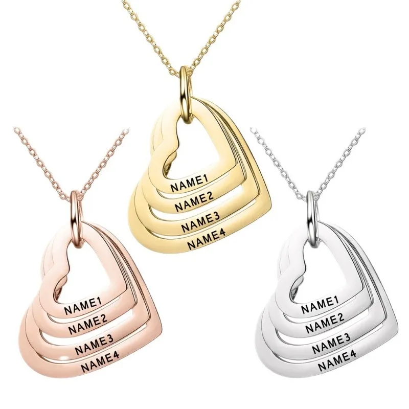 Stainless Steel Heart-shaped Necklace with Engraved Characters Personalized Peach Heart Versatile Accessories Mother's Day Gift