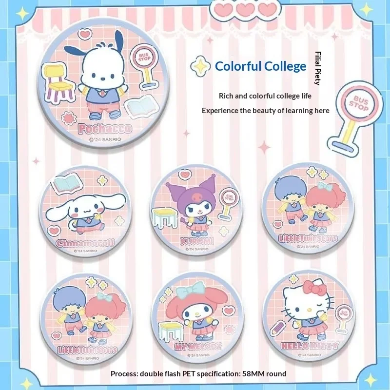 

Sanrio Authentic Colorful Academy Series Mystery Blind Box Badges Collectible Pins Hello Kitty Kuromi Pochacco For Anime Fans
