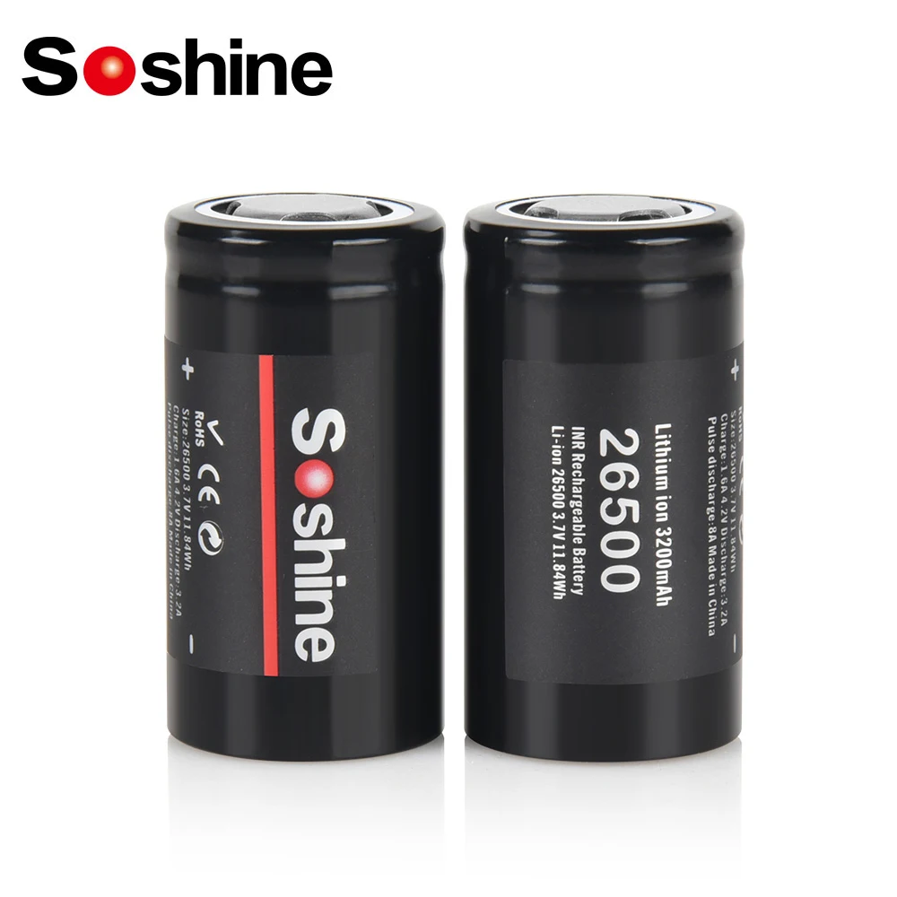Soshine 3.7V 3200mAh Rechargeable Batteries Li-ion 26500 Battery 26500 lithium Battery for Flashlight Electric Razor Shaver Tyos