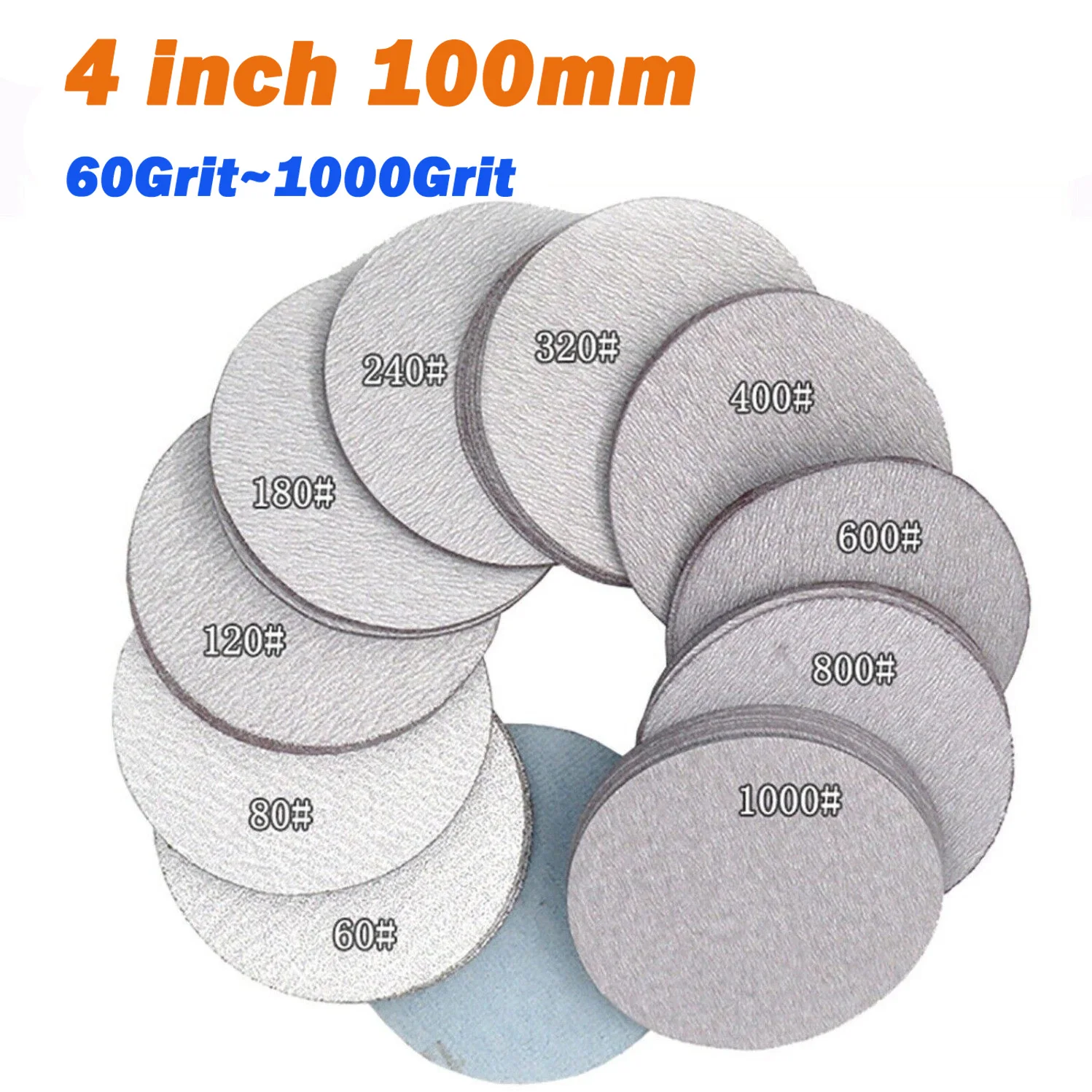 

Сухие шлифовальные диски, 4 дюйма, 100 мм, 60 грит ~ 1000 грит, белый оксид алюминия, наждачная бумага с крючками и петлями для полировки аксессуаров
