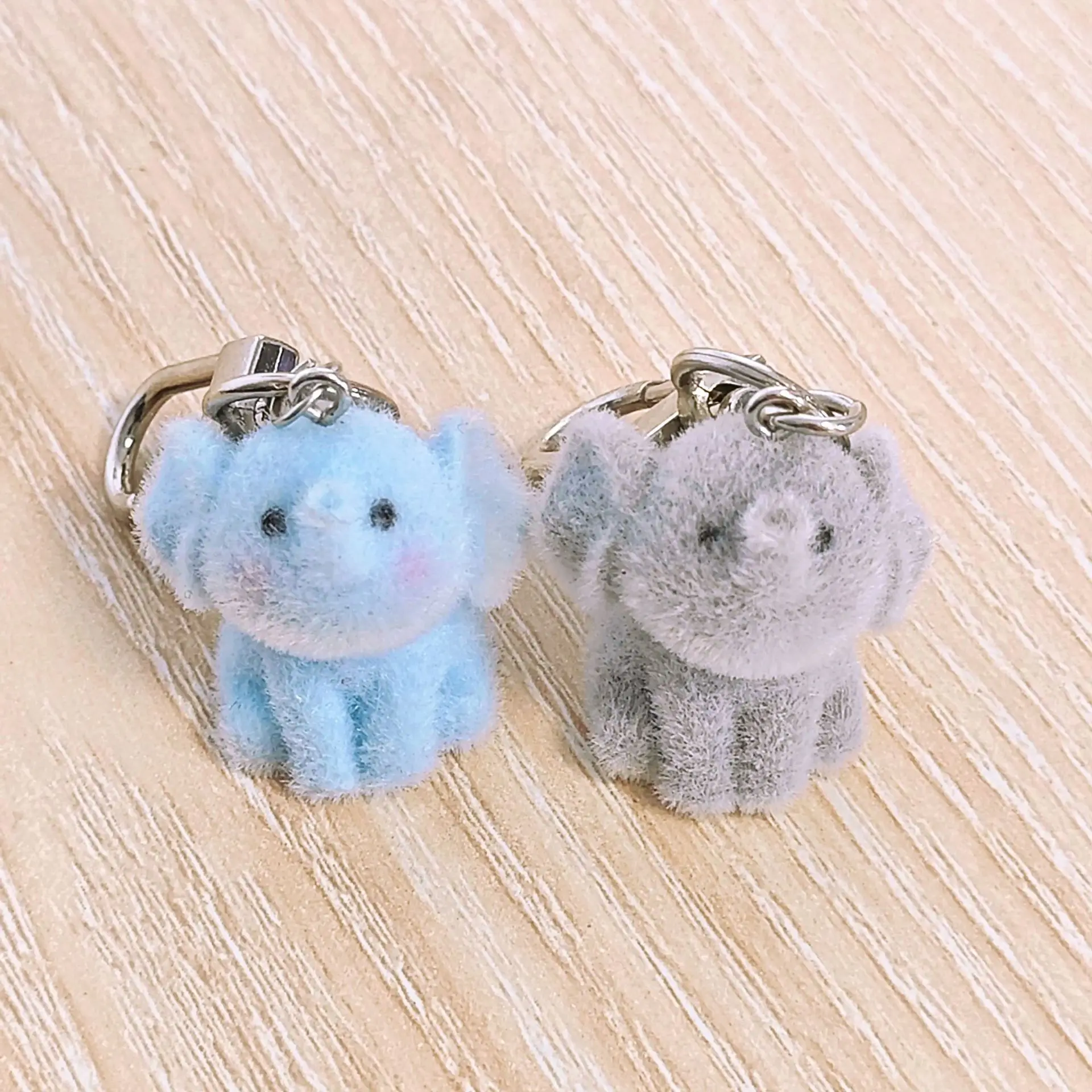 20PCS 3D Resin Flocking elephant Keychain Plush Doll Pendant for Necklace Bags Charms Making DIY Handmade Accessories Wholesale