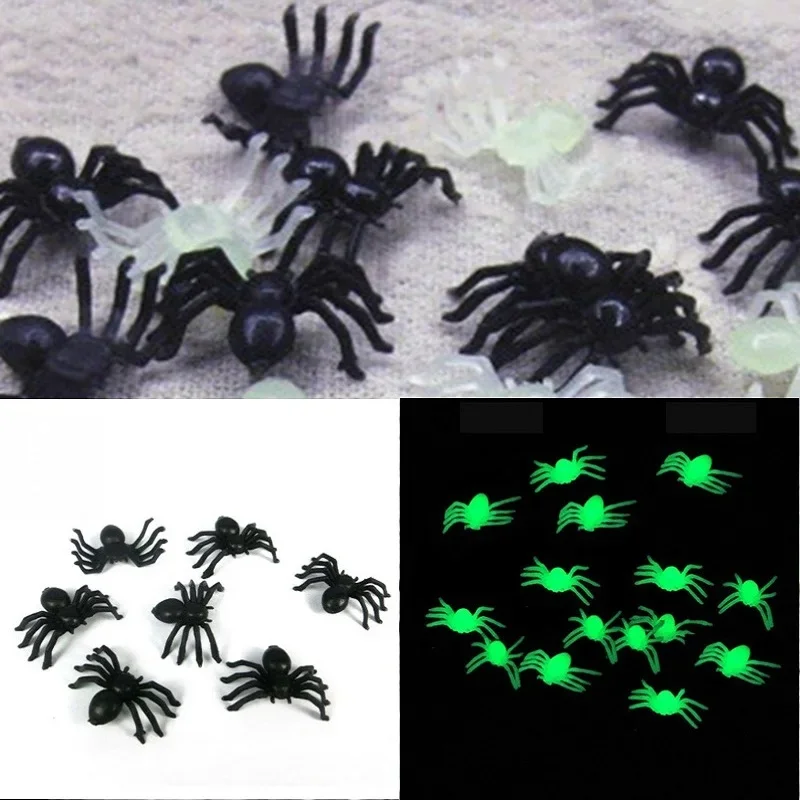 

50/100/200pcs Halloween Decorations Mini Plastic Black Luminous Spider Prank Fun Birthday Toy DIY Party Decorative Props 2cm