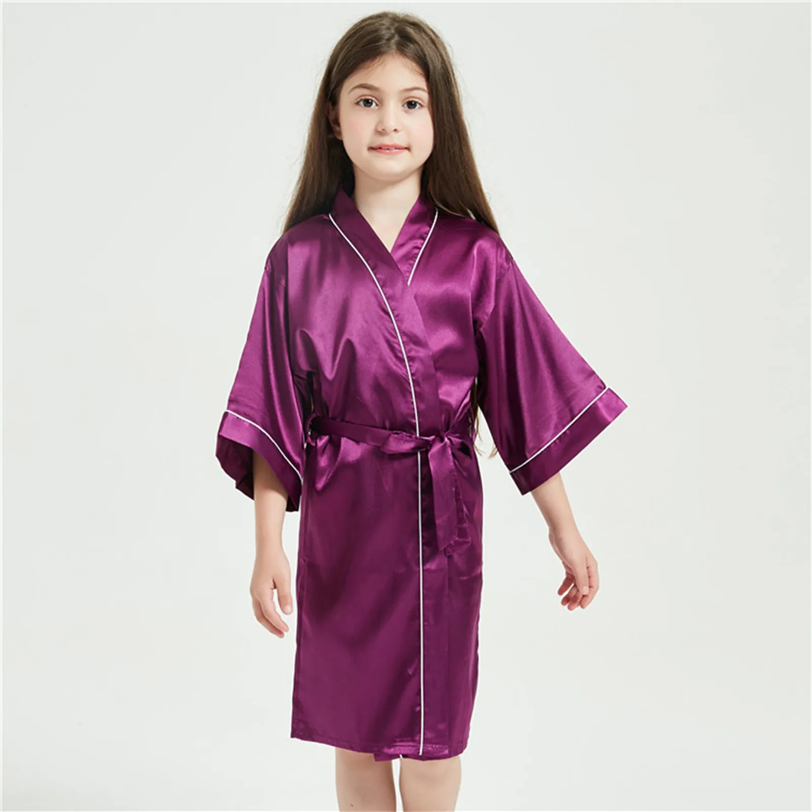 Toddler Girl Nightgown Satin Teenage Red Pink Silk Kimono Spa Bath Robe for Girls Wedding 3 to 4 5 6 7 8 9 10 11 12 13 14 Years