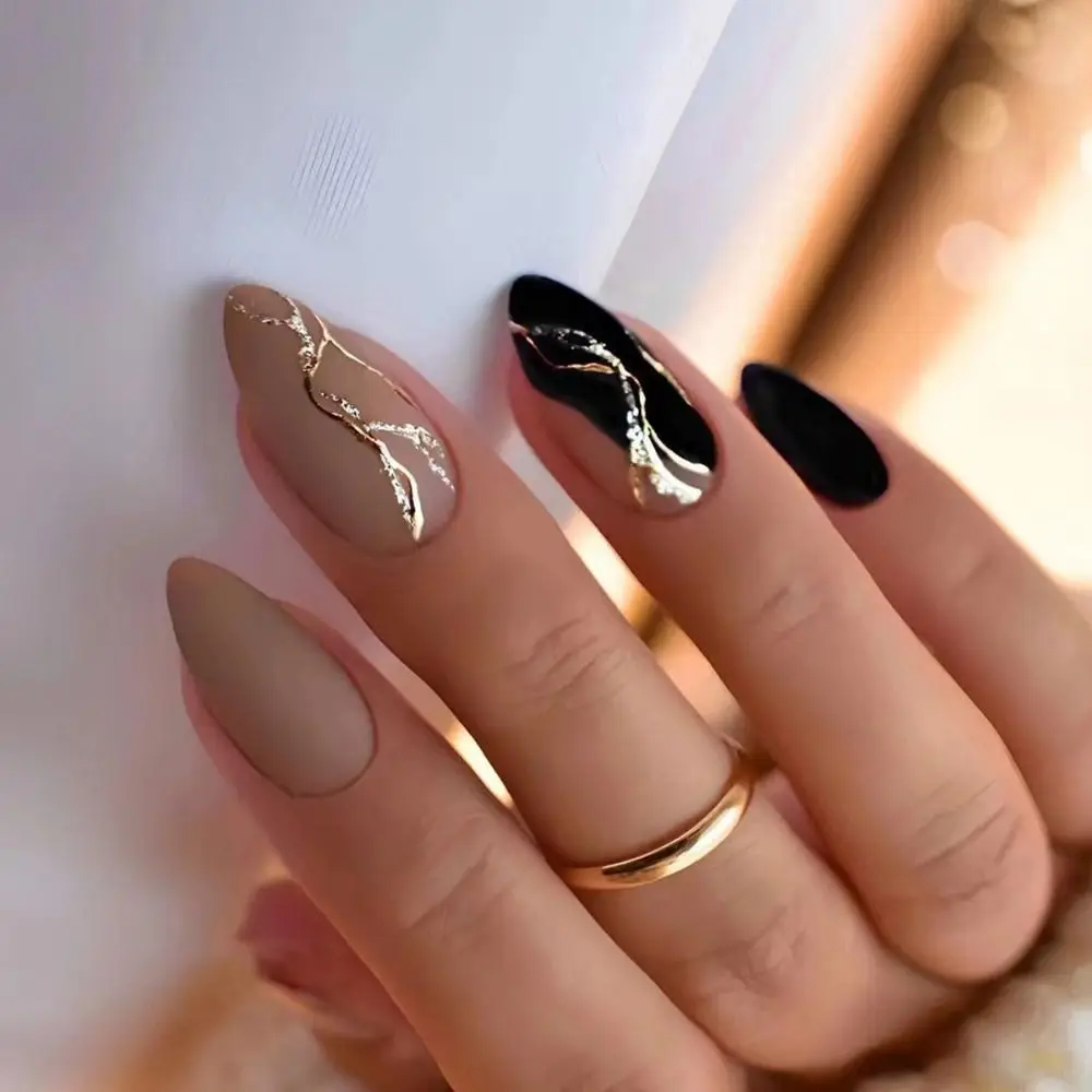Manicure Long Almond False Nails French White Edge Fake Nials Bow Detachable Press on Nails DIY