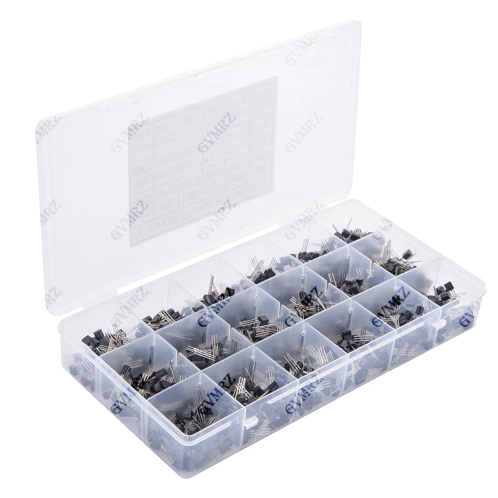 900PCS 18Values Transistor Assortment Kit A1015 S8050 2N3904 2N5551 Box for Electronics DIY Projects S8550 S9012 2N2222