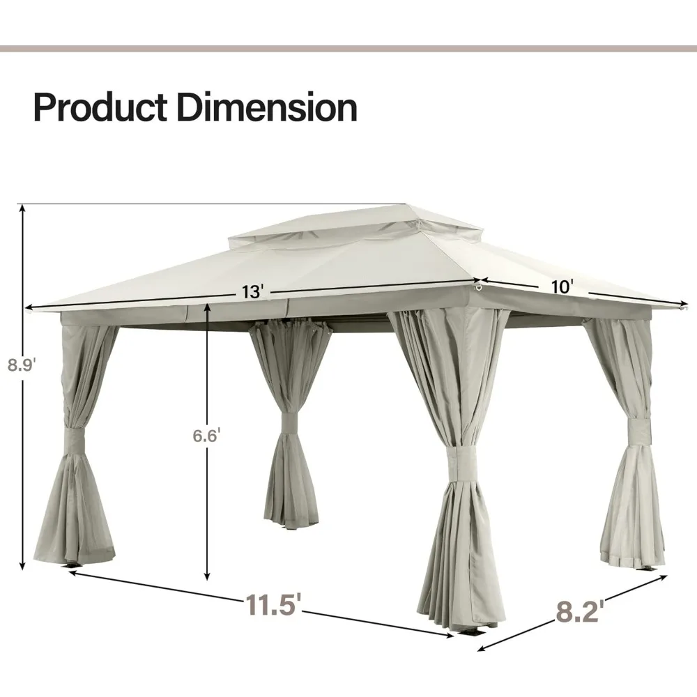 Outdoor Patio Gazebo ,10x13 Heavy Duty Gazebos Shelter Party Tent with Double Roofs, Privacy Screens ,Outdoor Canopy