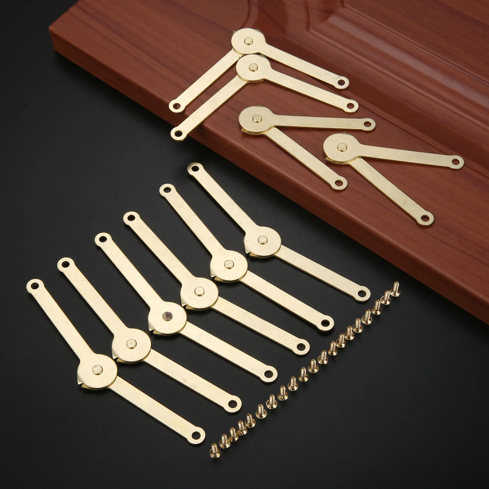 10pcs Lid Support Hinges 68mmx8mm Golden Stays w/screws Support Positioning Furniture Door Kitchen Cupboard Box Decor Hardware