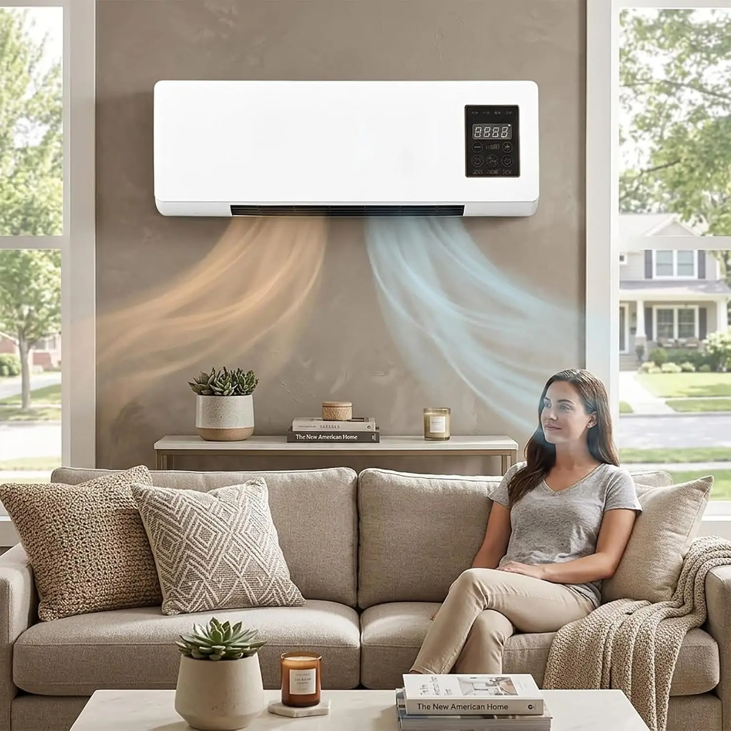 Portable Wall Mounted Air Conditioner Fan, 2-in-1 Cooling Air Conditioner and Heater Combo, Quiet Smart AC Unit with Remote & Timer for Bedroom, Garage, Basement, Office(White)