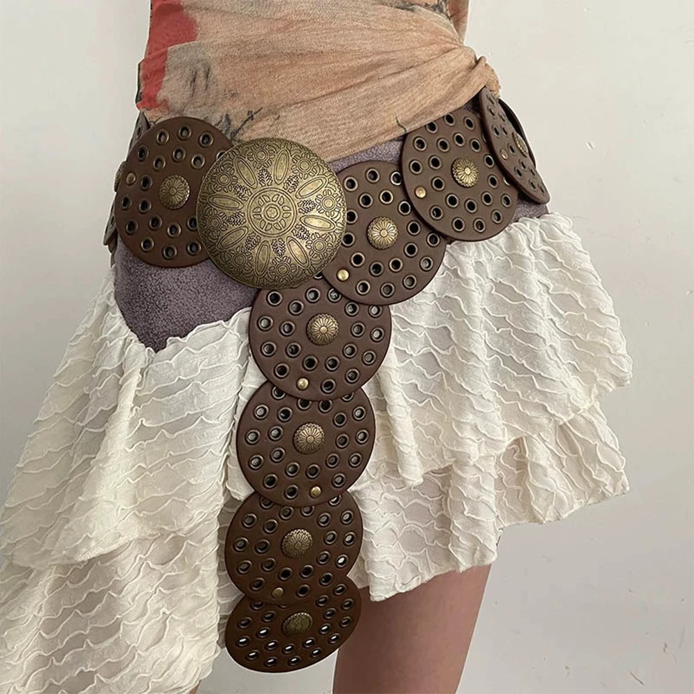 

Vintage Disc Waist Belt For Women Exaggerated Style Retro Waistband Costume Accessories Fashionable Body Jewelry