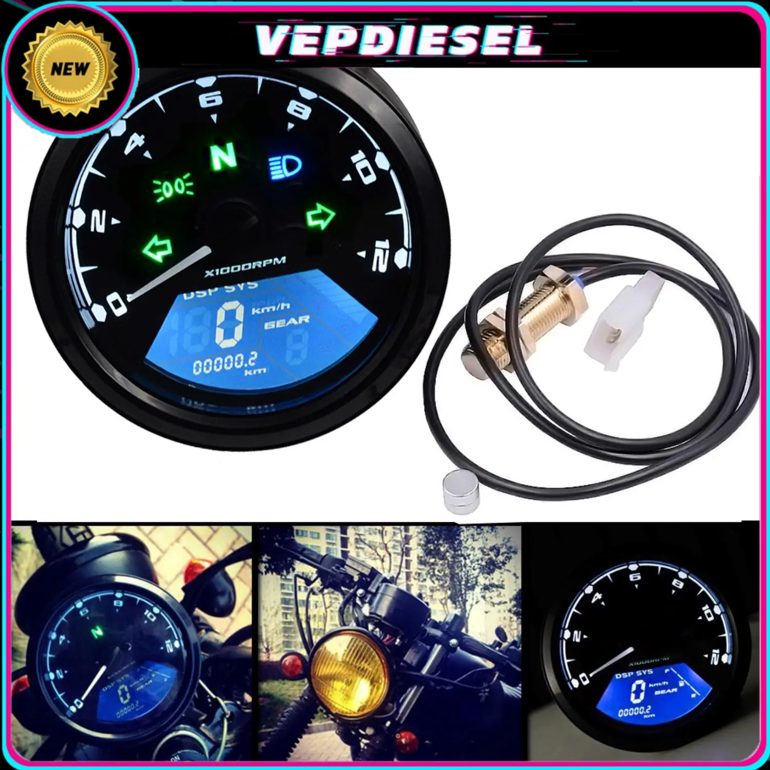 

New Universal LED Digital Motorcycle Speedometer Tachometer Odometer Gauge For 12V Motorcycle Electronic Meter