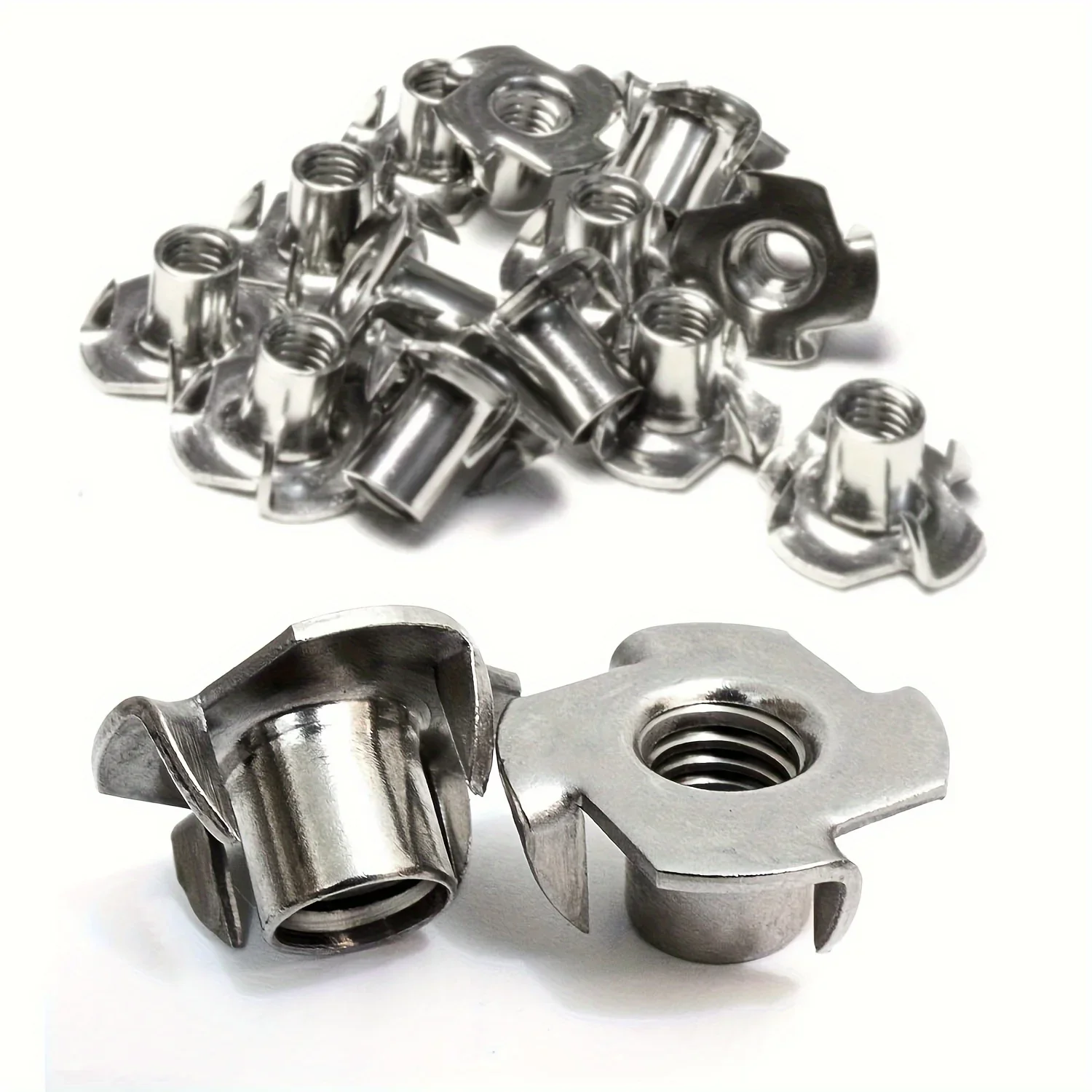 40pcs M6 Stainless Steel T-Type 4-Claw Nuts White Galvanized Rustproof for Wood And Damp Environments