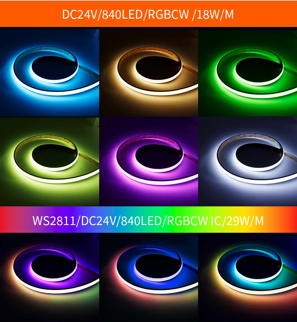 RGB plus 3000K to 6000K tunable white RGBCCT LED strip