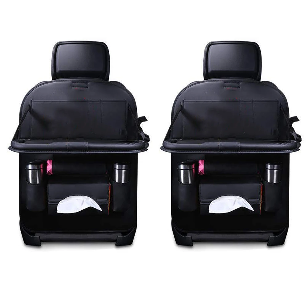 Car Seat Protector + Rear Seat Storage Bag with Tablet Support and Foldable Tray, and High-Quality Seat Cover, PU Leather Car Se