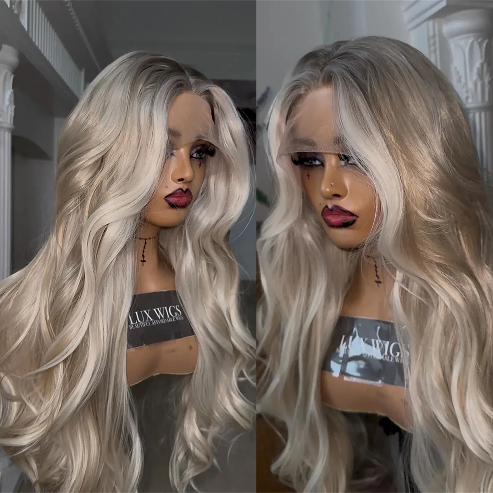 

Платиновый блондин Balayage Роскошный парик шнурка Синтетическое волокно премиум-класса Парик на заказ Кружева спереди HD Бесклеевые парики для женщин Wear & Go