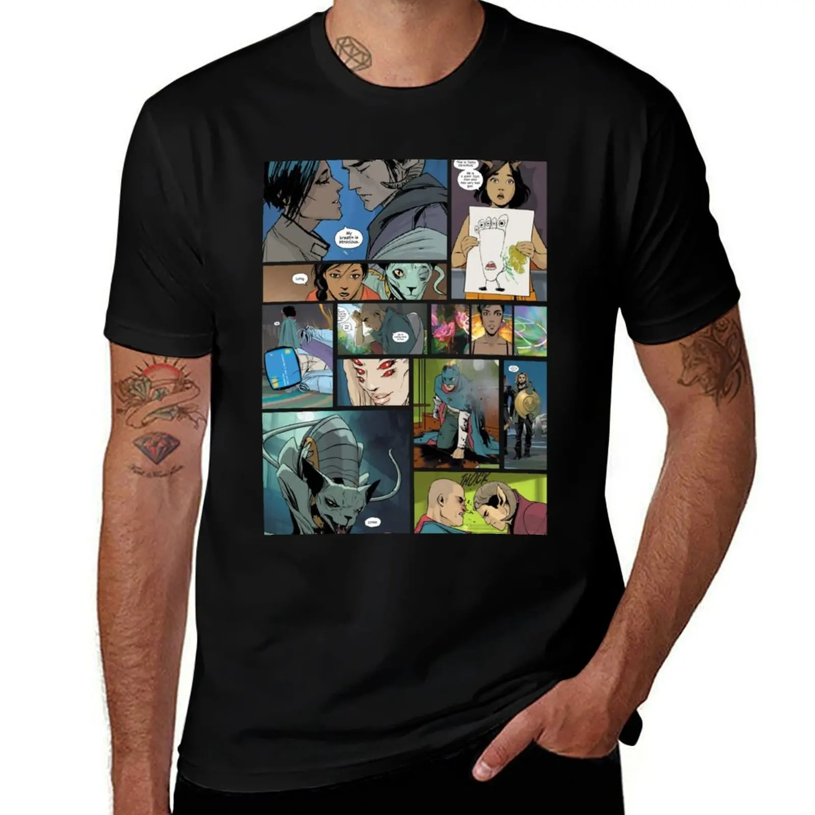 Camiseta con diseño de panel de Saga Image Comics, camisetas personalizadas de anime, camisetas de gran tamaño, camiseta de diseñador