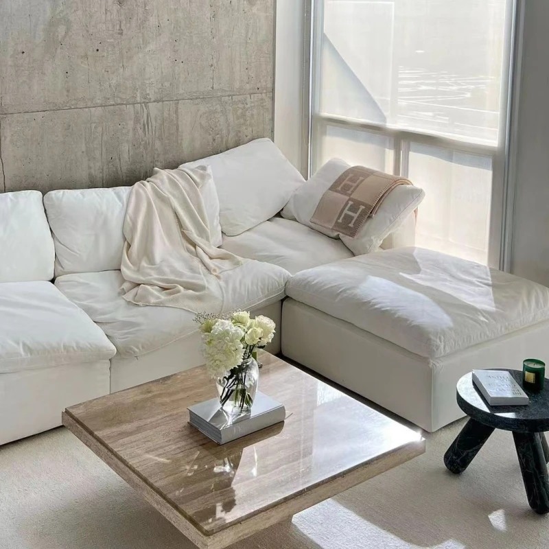 French Cloud sofa Cream wabi-Sabi designer down white linen module combination cloud sofa