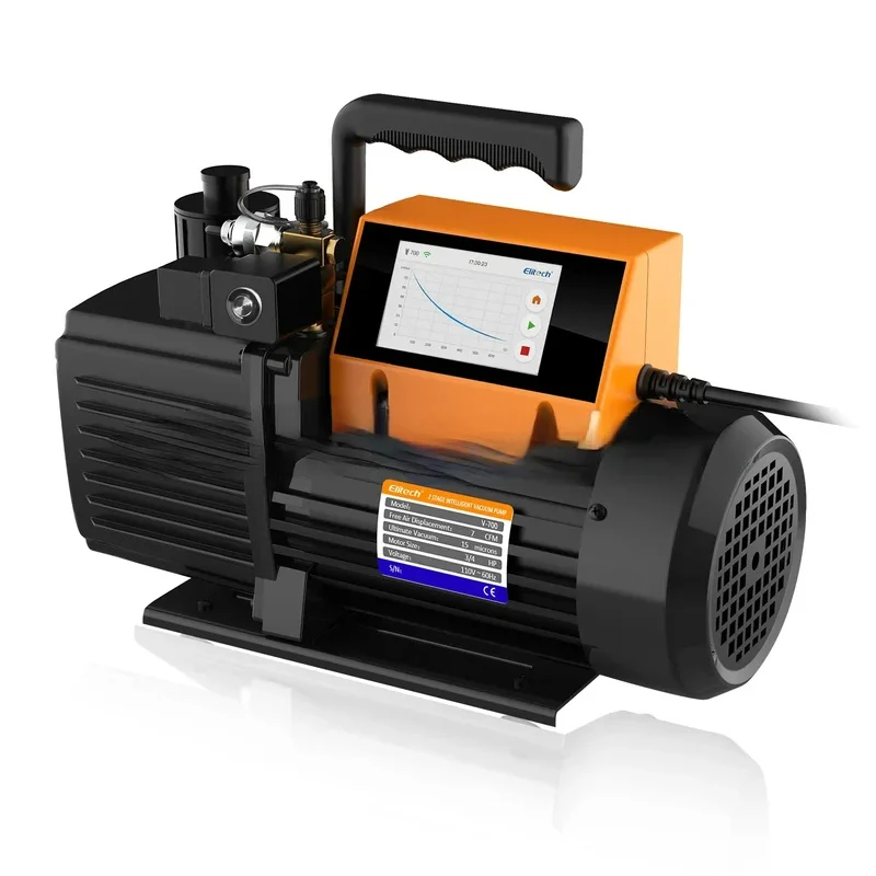 V7/9/12 CFM 2 Stage Intelligent Rotary Vane Vacuum Pump HVAC Screen, Data Logging, Storage Via App