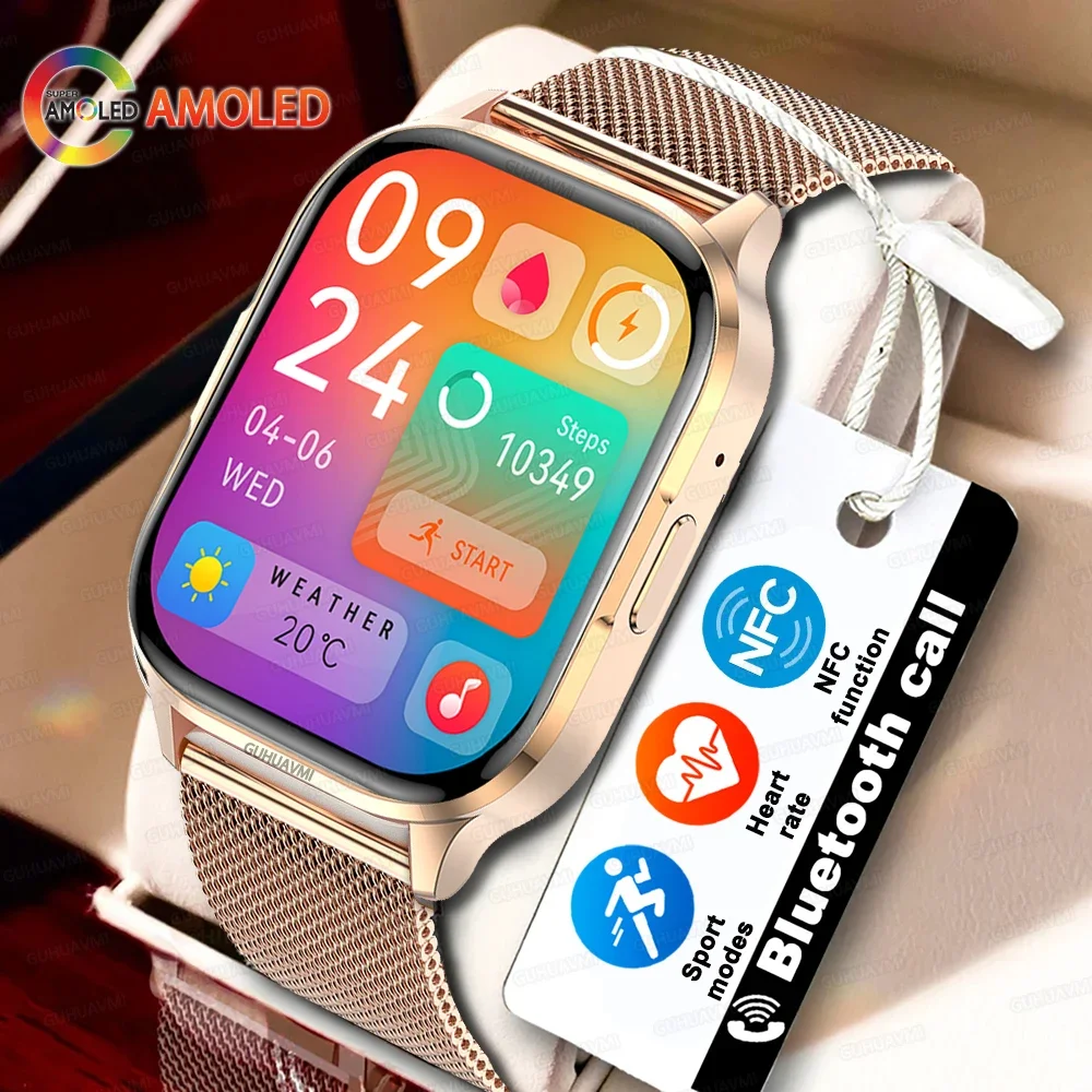 

2024 NFC Smartwatch AMOLED Screen Always show Time Bluetooth Call Ultra Watch Series 9 Clock Men Sport Health Women Smart Watch