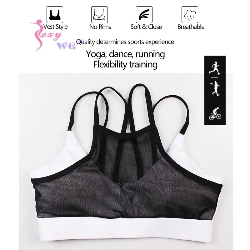 SEXYWG Breathable Sport Bras Yoga Shirts Vest Women Sexy White Black Mesh Sports Top Crop Push Up Brassiere Sportswear Yoga Bra