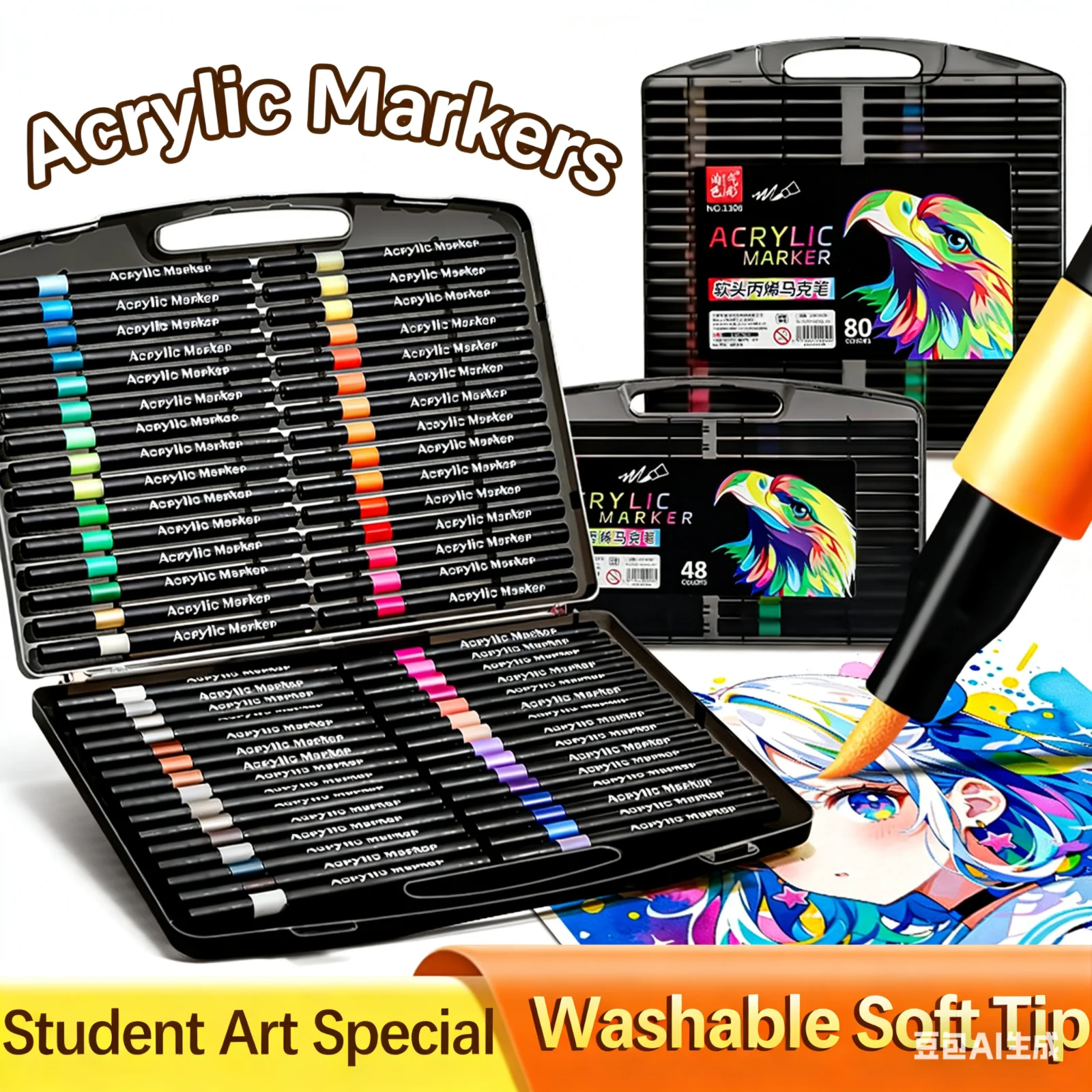 Acrylic Paint Markers with 80/60/48/24/12 Colors, Suitable for Adults And Various Surfaces Like Wood, Stone, Rock, Glass