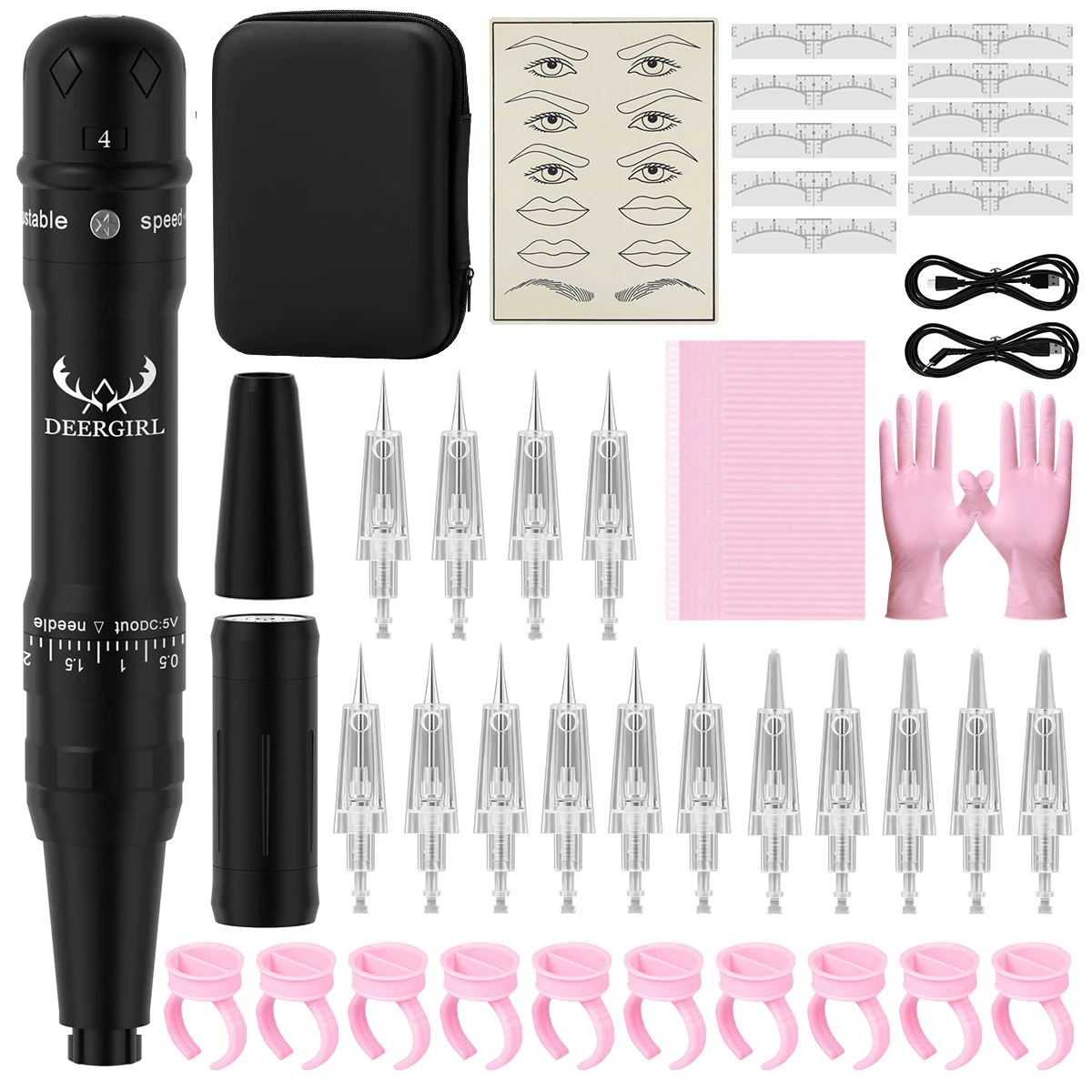

Deergirl Permanent Makeup Machine Kit Wireless Micropigmentation Microblading Pen With 15PCS Eyebrow Tattoo Needle Ring Cup