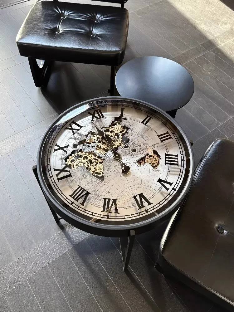 American Style Retro Metal Creativity Personality Perspective Clocks Watches Tea Table Living Room Round Shape Small Side Table
