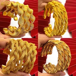 ANIID Luxury Dubai 24k Gold Color Charm Twist Cuff Bangles Bracelet For Women Arabic Nigerian Wedding Hand Jewelry Party Gifts