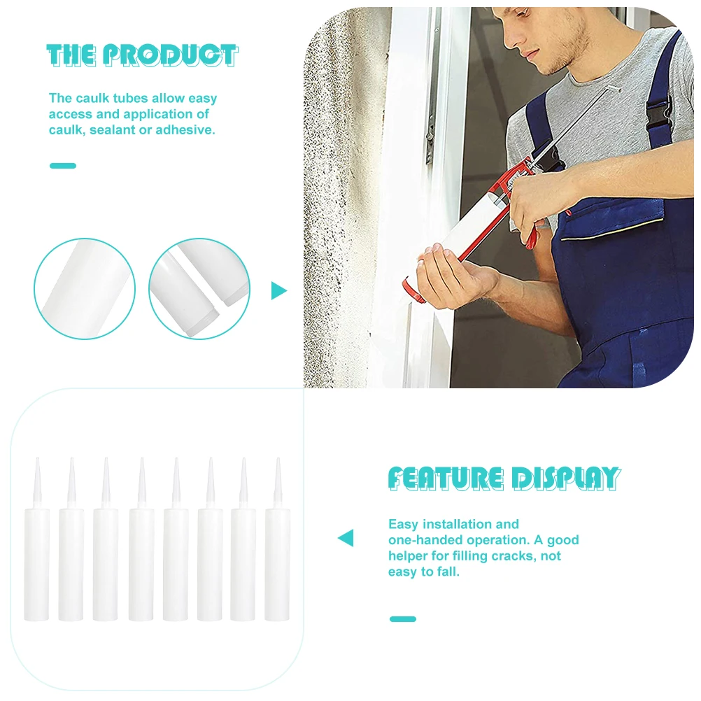 

8Pcs Plastic Caulk Tubes Refillable Sealant Caulking Tube White Fast Application for Sealing Doors Windows Kitchen Bathroom