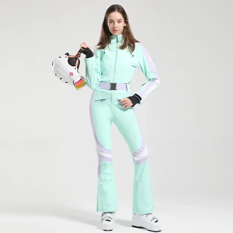 Fato de esqui feminino de uma peça, macacão quente à prova de vento, roupa impermeável grossa, snowboard, esqui, neve, esporte, ao ar livre, novo