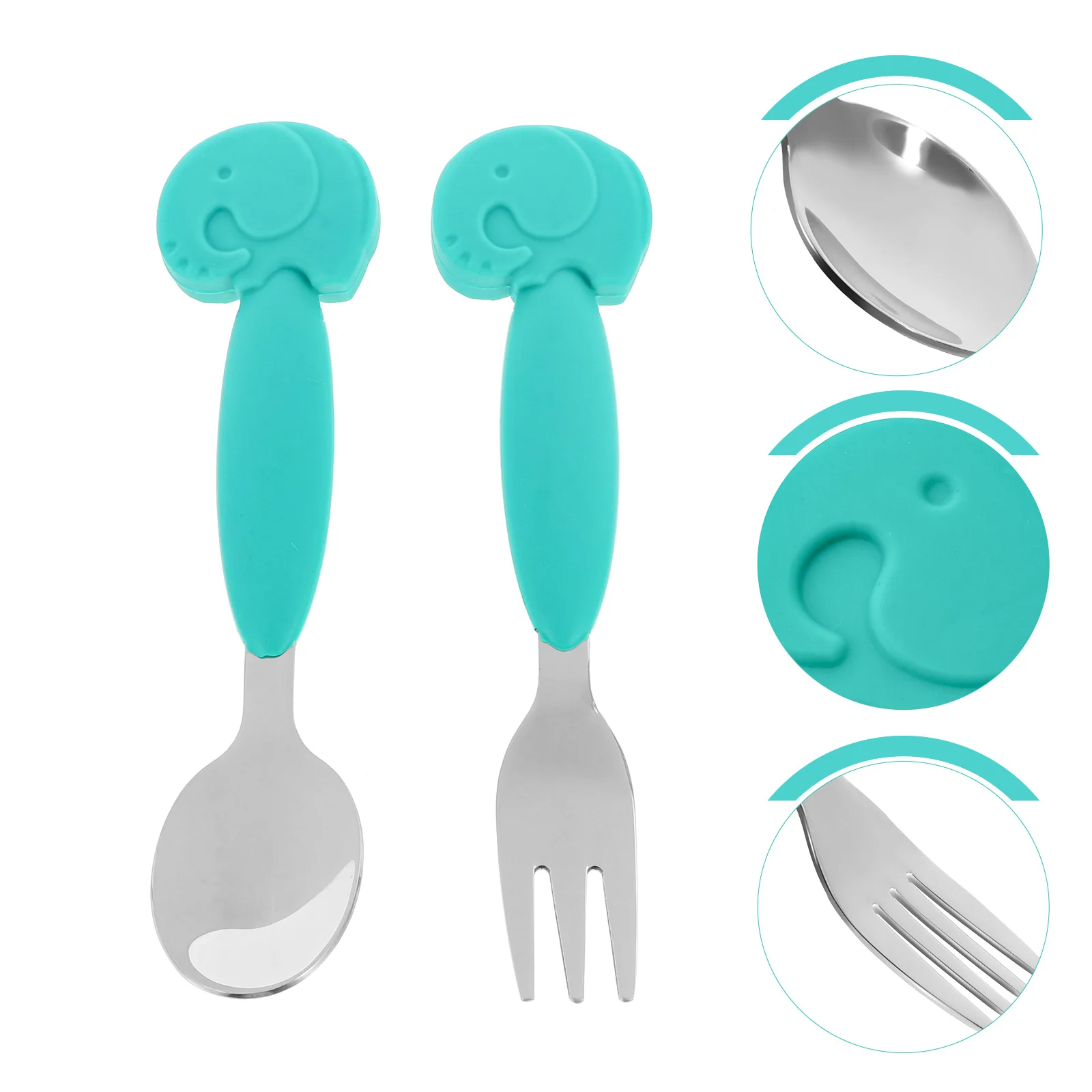 

2 Pcs Stainless Steel Fork Spoon Baby Training Utensils Tableware Toddlers Meal Supplementary Food Silica Gel Spoons and Forks