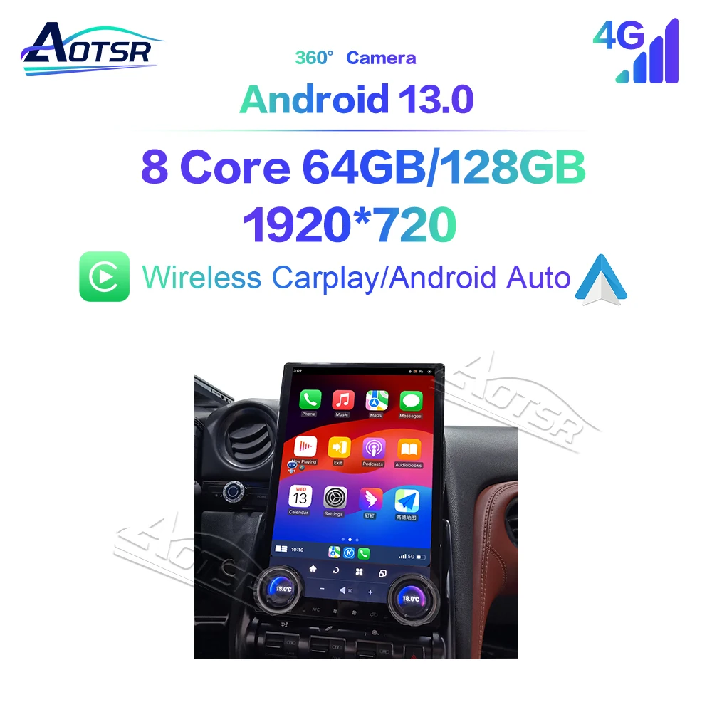 

14.5 Inch Android 13 CarPlay Car Radio For Nissan GTR 2007-2023 Touch Screen Multimedia Player GPS Navigation Car Accessories BT
