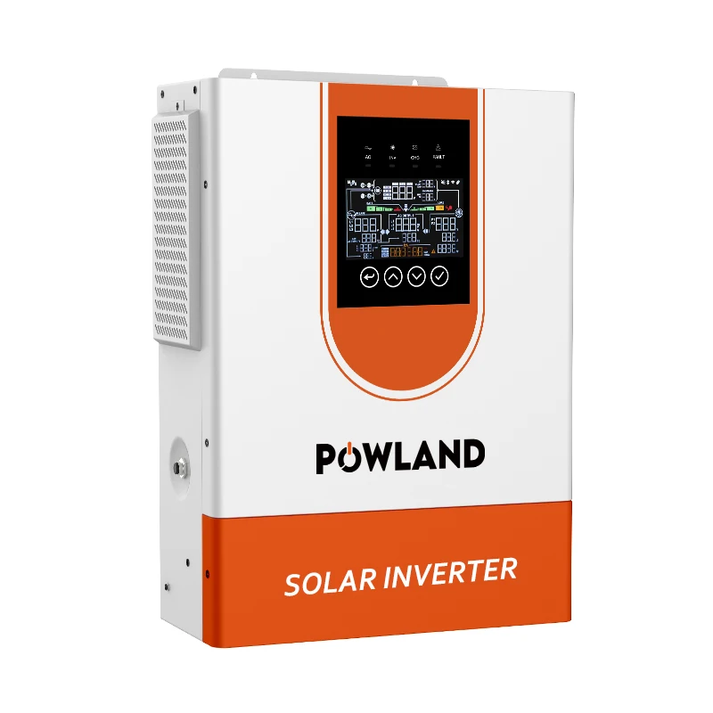 POWLAND 7000W 48V Hybrid-PV-Wechselrichter 230V Reine Sinuswelle mit 120A MPPT-Ladegerät, unterstützt batterielosen Betrieb und zwei AC-Ausgänge