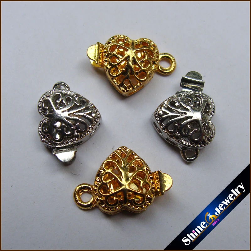 

1 Strings Silver & Gold Plating Heart Filigree Flower Box beads Clasps hooks for bracelets Toggle Connector jewelry findings