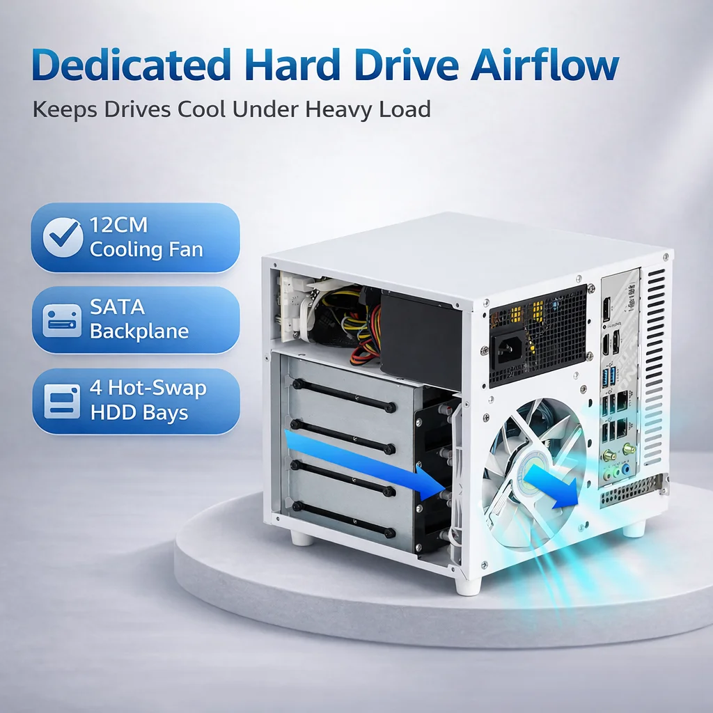 

4-Bay Mini NAS Case 9.9L ITX Server Chassis Support SFX/SFX-L PSU Compact Home Storage Enclosure