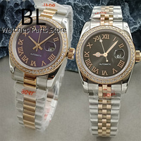 BLIGER 31mm NH05 Automatic Watch For Women Pink Gold Gray Purple Sunburst White Mother Pearl Dial Diamond Index Steel Bracelet