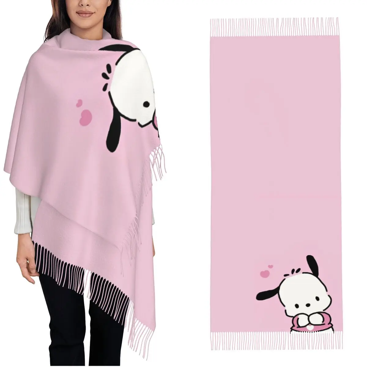 Womens Tassel Scarf Cute Pochacco Kawaii Dog Large Winter Fall Shawl and Wrap Gifts Pashmina Scarves