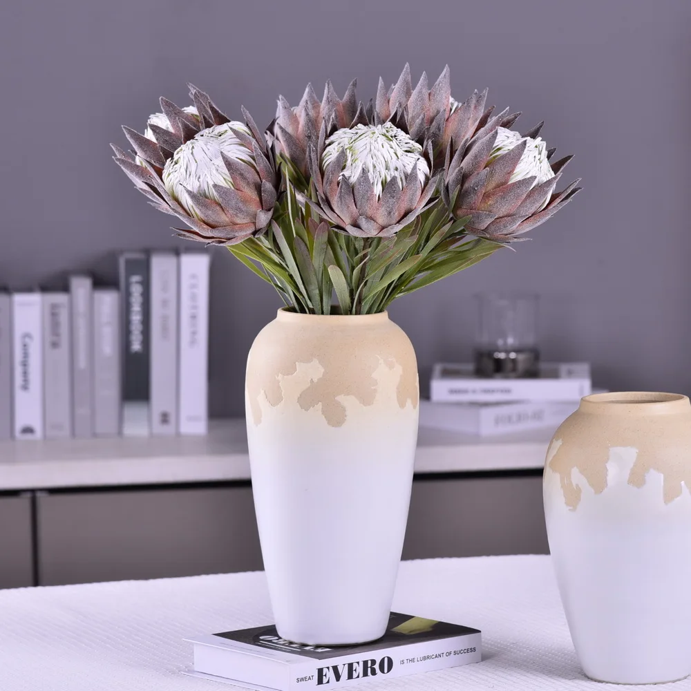 MBF Silk Artificial Flowers King Protea Cynaroides DIY Floral Arrangement Fake Emperor Flower Home Party Wedding Table Decor