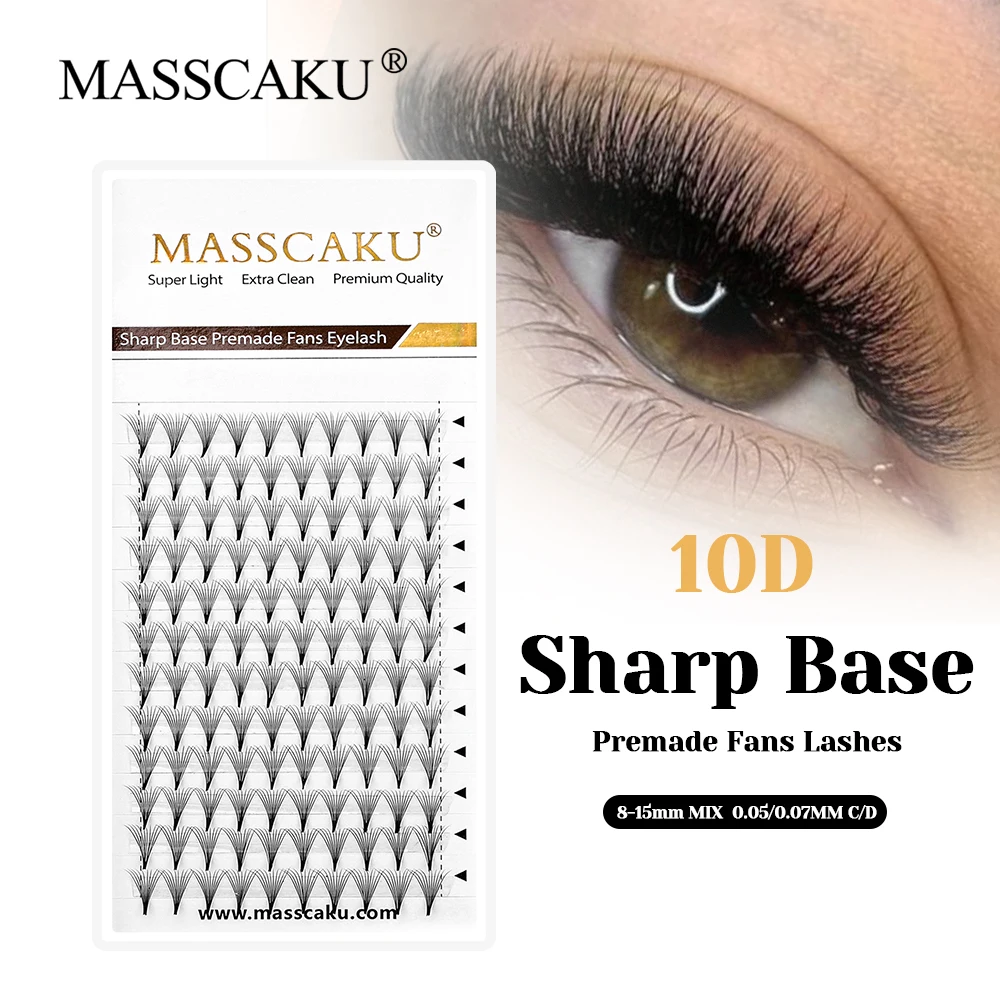 

MASSCAKU High Quality C D Curl Natural Look Narrow Root Thin Stem Lash Handmade Sharp Base Premade Fans Lashes with Rich Styling