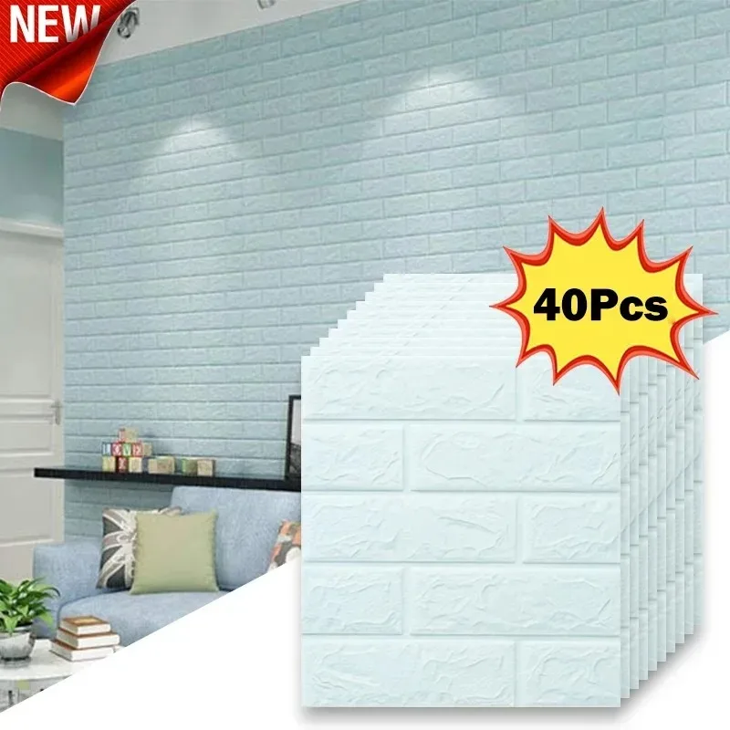40 Uds. Papel tapiz de ladrillo de imitación impermeable a prueba de humedad 38,5x35cm autoadhesivo fondo de sala de estar decoración de pared del dormitorio