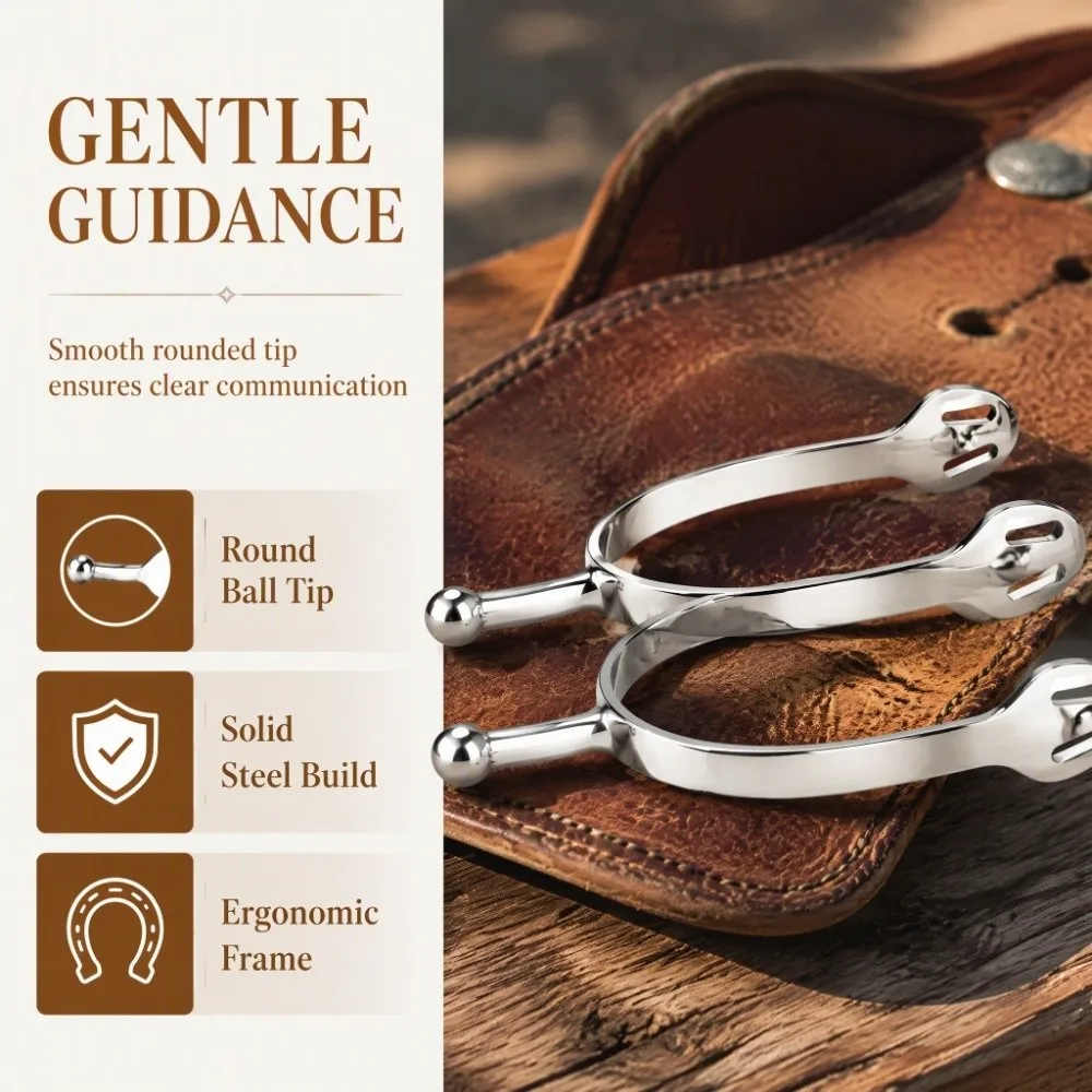 2pcs Stainless Steel Horse Spurs Round Head Harmless Design Round Head Spurs Durable English Spurs Horsemanship Lovers