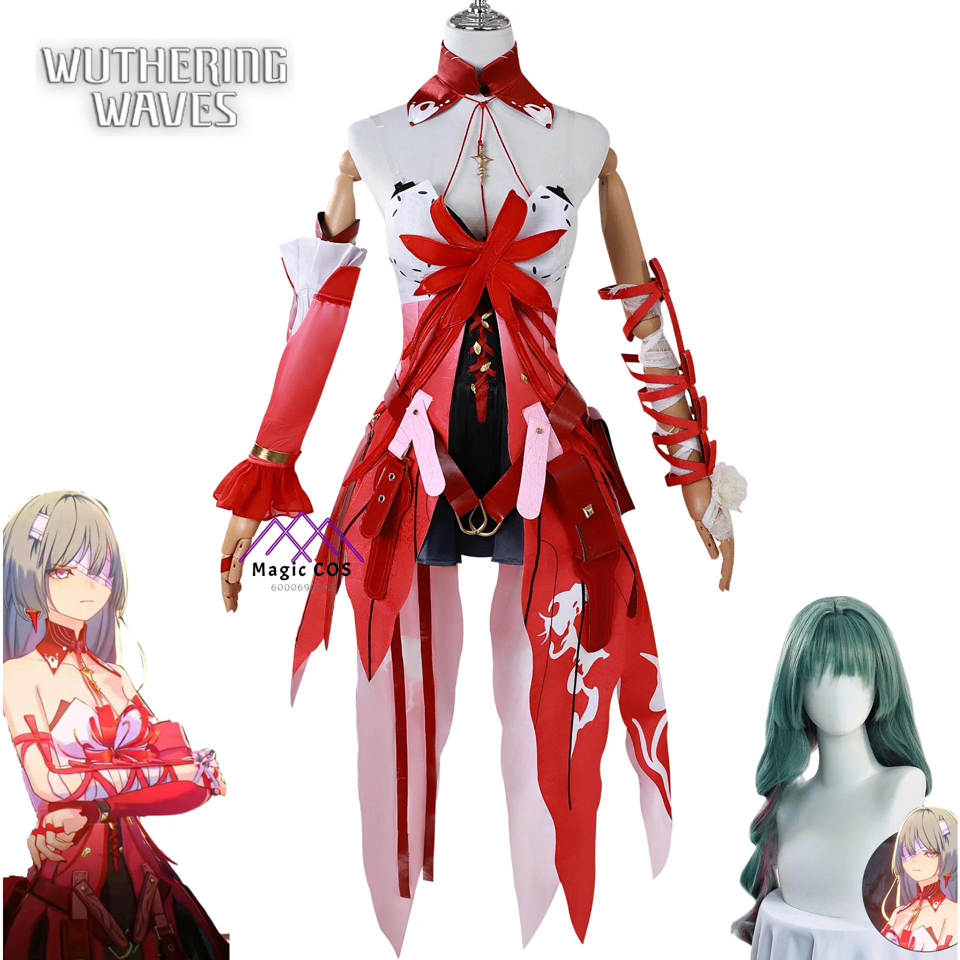 Game Wuthering Waves Phrolova Red Cosplay Comic-Con Suit for Women Uniform Cos Costume Wig Halloween Party Outfit Anime Clothes