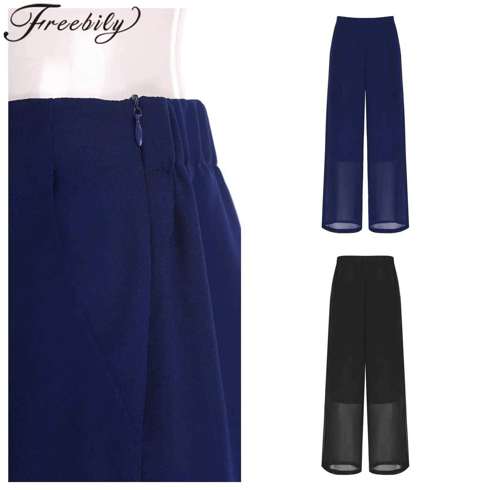 Coreia moda calças femininas elegante chiffon camada solta calças compridas casuais em linha reta escritório senhoras roupas calças de perna larga