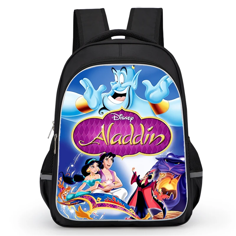 Mochilas escolares Aladdin de 16 polegadas com bolso duplo com zíper, mochilas de desenho animado para meninos e meninas, mochila infantil durável para estudantes de alunos