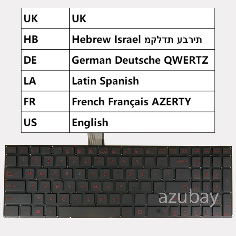 Keyboard For ASUS K550VC K550Z K550ZA K550ZE  K552E K552EA K552M K552MD K552W UK Hebrew German Latin Spanish French AZERTY US