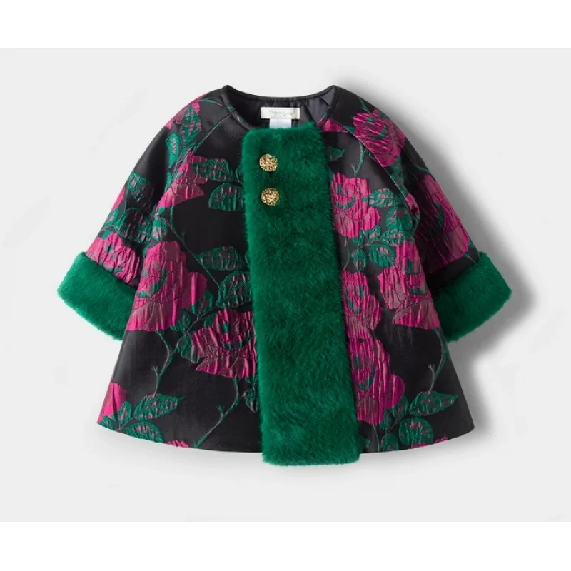 Girls' Spring Autumn Winter New Embroidered High-end New Year Eid Padded Dress Jacket Coat