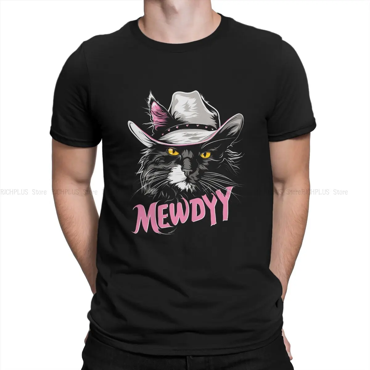 TShirt Saddle Up Meow Cowboy Cat Basic Polyester T Shirt Homme Men Tee Shirt New Design Trendy